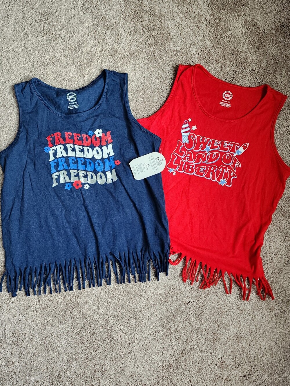 Girls' Patriotic Fringe Tank Tops